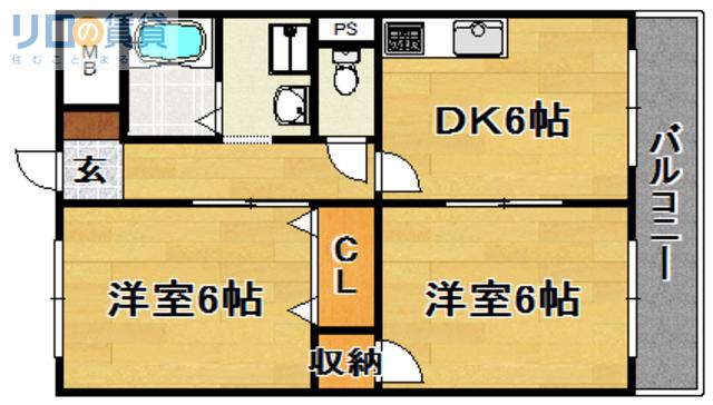 エーゲンハイム(2DK/4階)の間取り写真