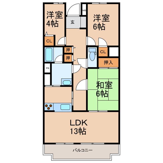 ダイアパレス自治医大1番館(3LDK/4階)の間取り写真