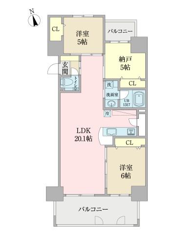 澄和レジデンス広島小町(2SLDK/13階)の間取り写真
