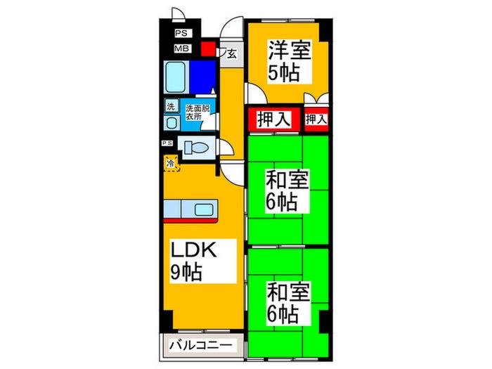 アデューウエダ(3LDK/2階)の間取り写真