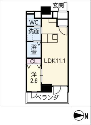 アルファパル久屋南(1LDK/12階)の間取り写真