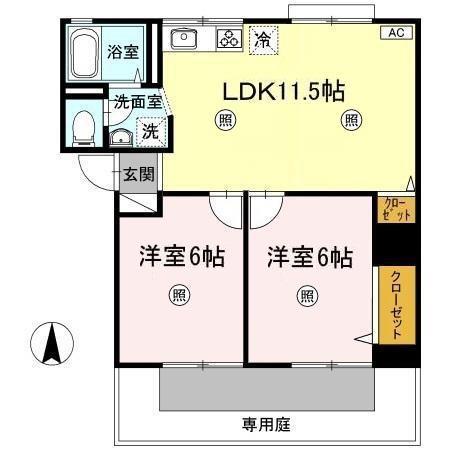 グレースハイツ B棟(3K/1階)の間取り写真
