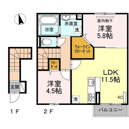 グランド ソレイユ A棟(2LDK/2階)の間取り写真