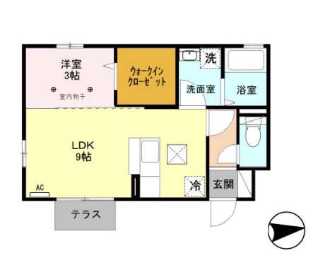 @アマレーヌ102 1LDK(1LDK/1階)の間取り写真