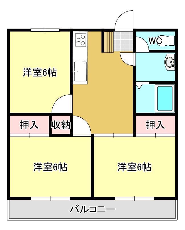 南湖ウイングC(3DK/2階)の間取り写真