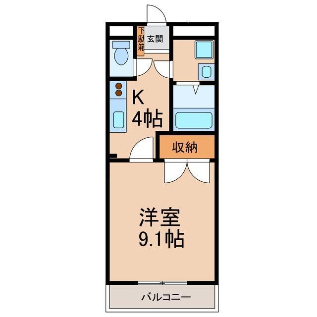 スクウェア 市之久田(1K/2階)の間取り写真