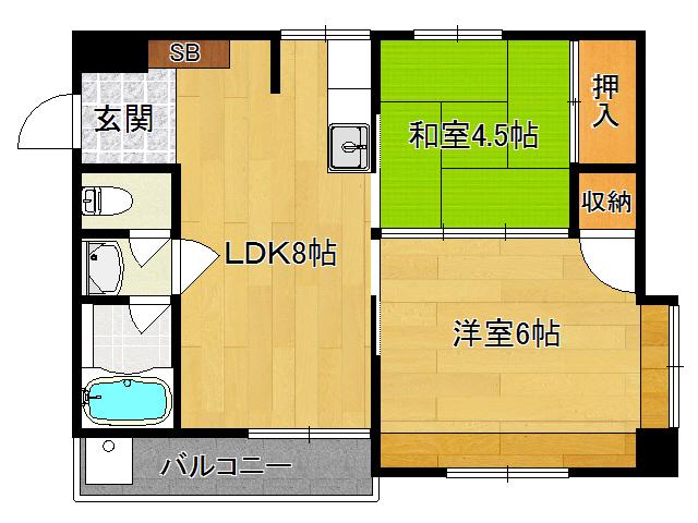 コーポ西村(2LDK/3階)の間取り写真