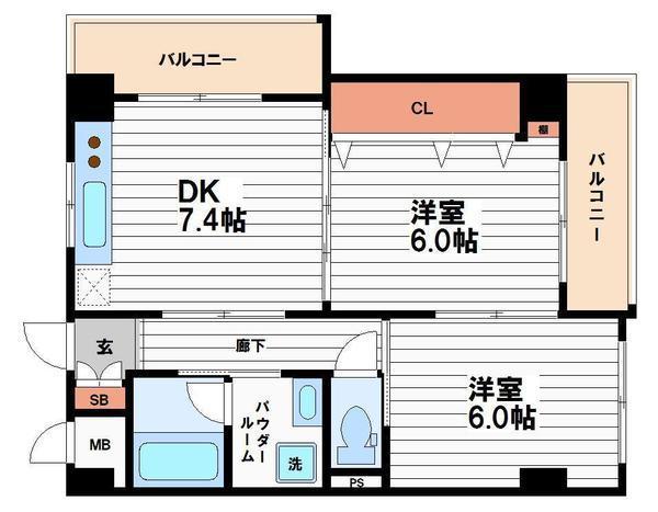 メゾングリーンマーベル(2DK/5階)の間取り写真
