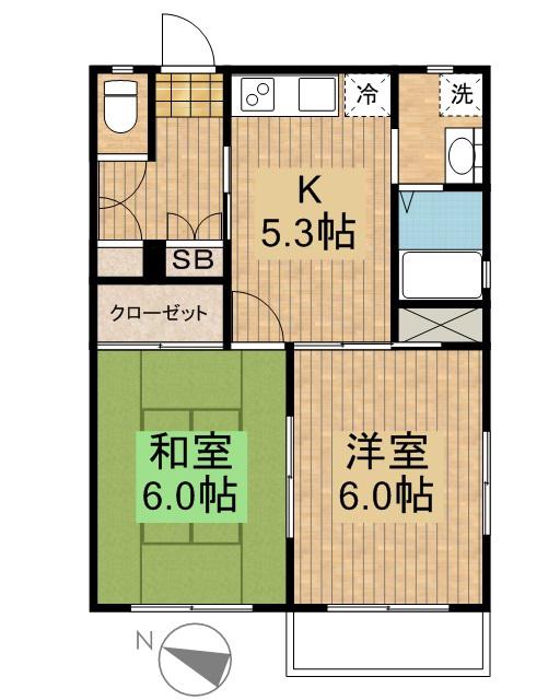ドミール(2DK/1階)の間取り写真