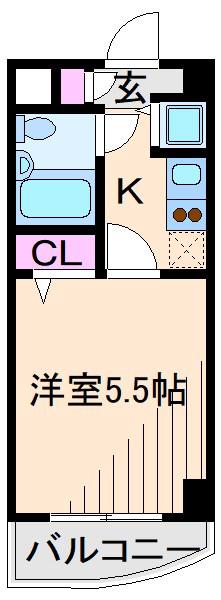 ワコーレ綱島II(1K/2階)の間取り写真