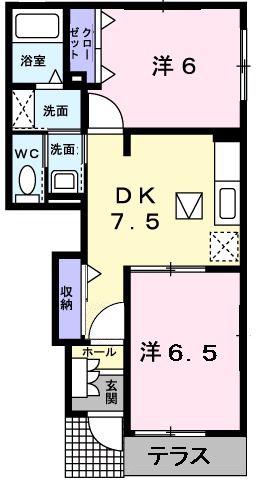 ラ・ボンボニエールI(2DK/1階)の間取り写真