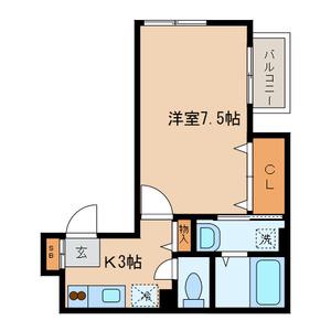 メゾンボヌール東が丘(1K/2階)の間取り写真