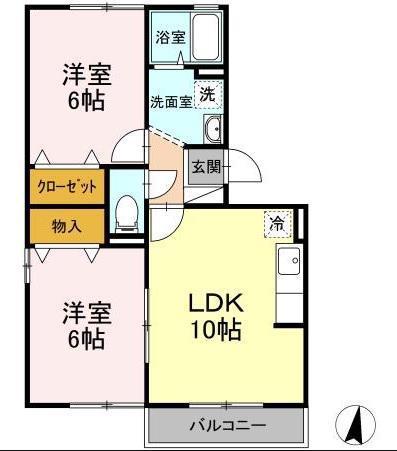 アドラブール(2LDK/2階)の間取り写真
