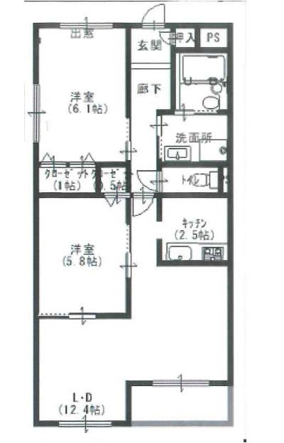 トップペアー福甚NO.3(2LDK/1階)の間取り写真