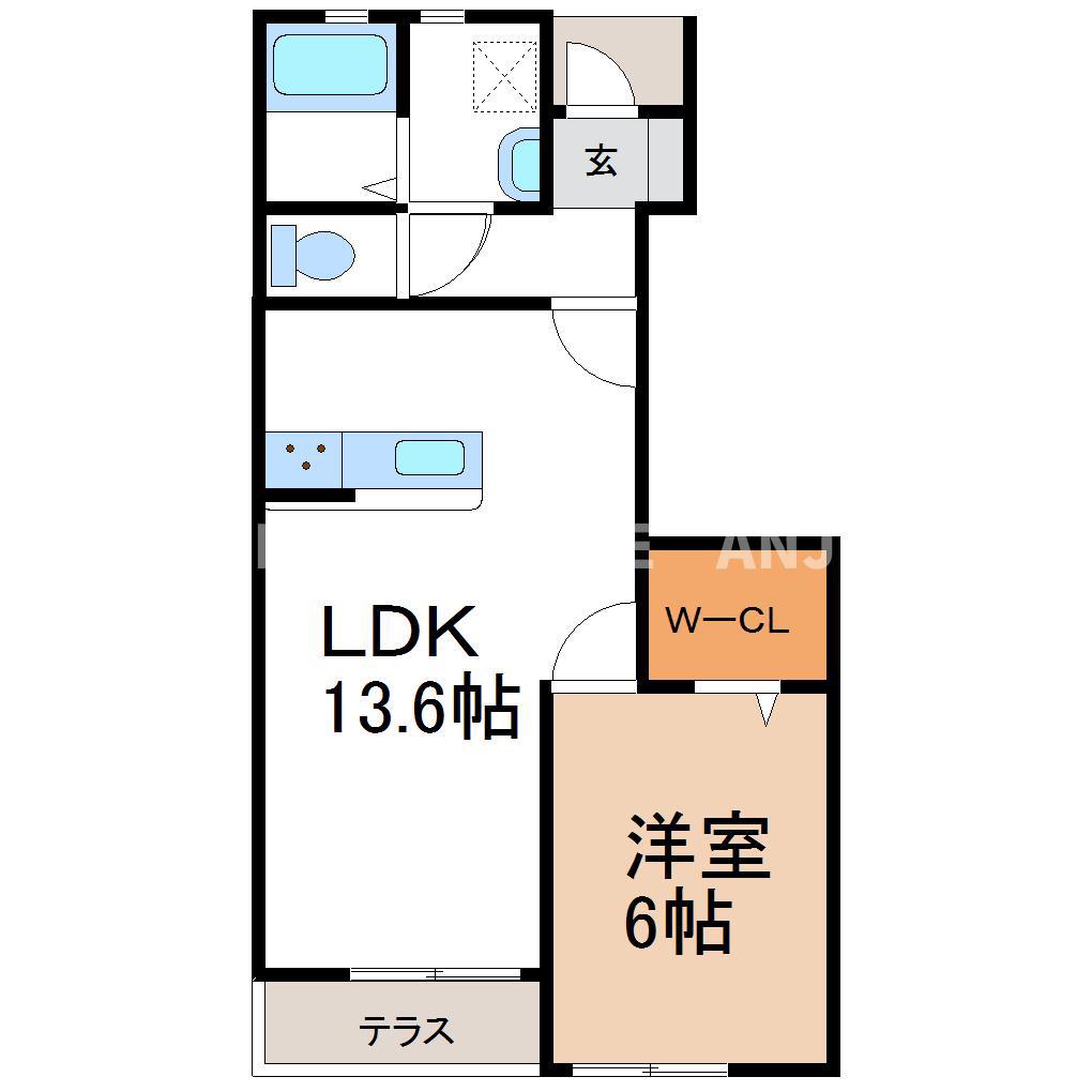 S&Dプレミア AB棟(1LDK/1階)の間取り写真