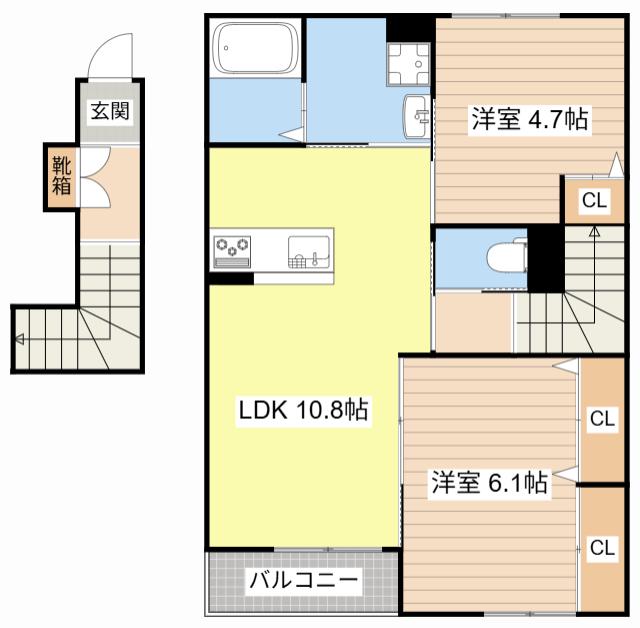 ベルグラースFUKUMITSU(2LDK/2階)の間取り写真