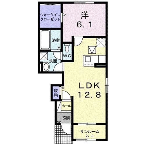 レジデンシア本原(1LDK/1階)の間取り写真