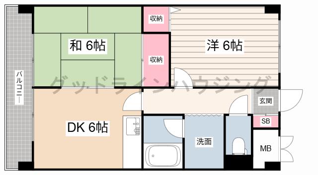 ウエストヒルズ(2DK/4階)の間取り写真