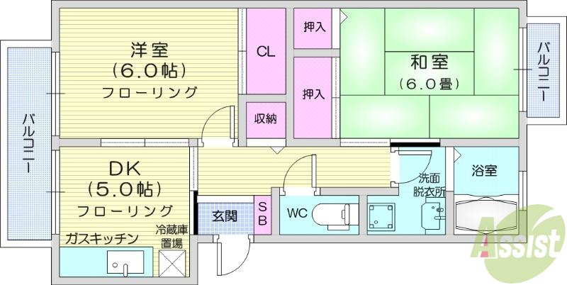 セトルイン杜(2DK/2階)の間取り写真