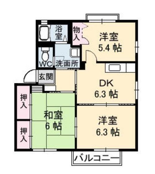 ソレイユB棟(3DK/2階)の間取り写真