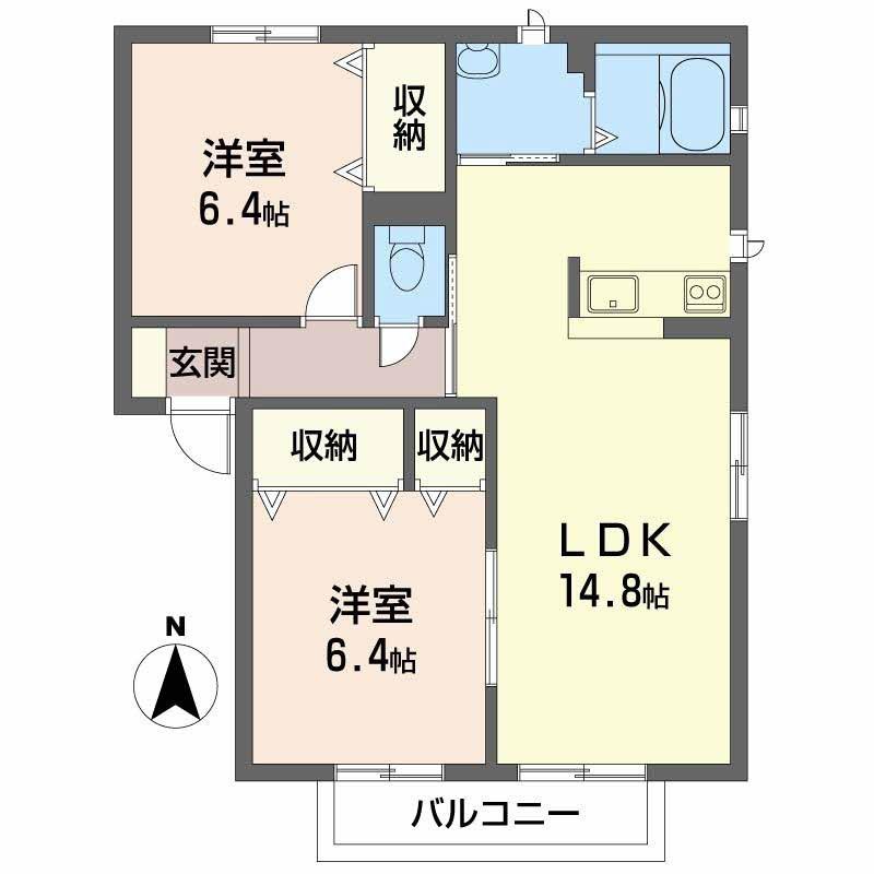 CASA BELLA NOZATO C棟(2LDK/2階)の間取り写真