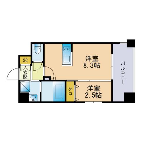 アルティザ大濠公園(1LDK/6階)の間取り写真