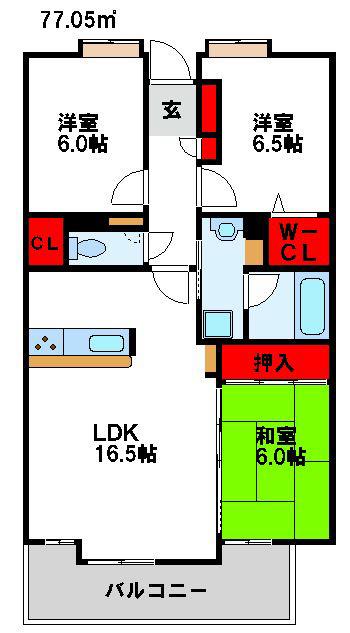 アンピール赤間駅前(3LDK/12階)の間取り写真