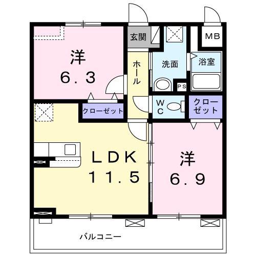 エスポワールIV(2LDK/3階)の間取り写真
