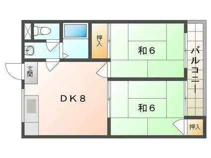 マンションカトレア(2DK/4階)の間取り写真