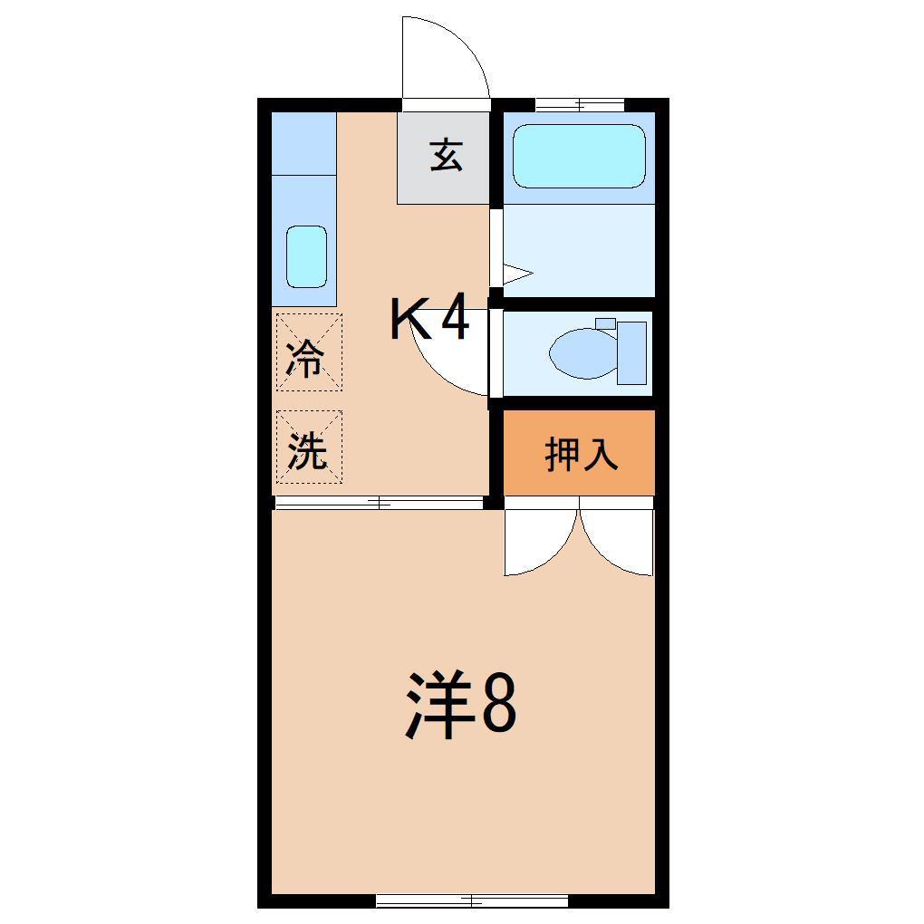 キャッスル冠木A(1K/2階)の間取り写真