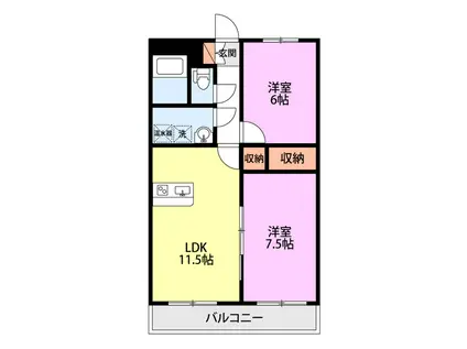 フィオーレ本町(2LDK/3階)の間取り写真