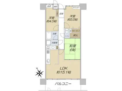 パークハイム四天王寺夕陽ヶ丘(3LDK/3階)の間取り写真