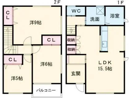 平松本町メゾネットII(3LDK/1階)の間取り写真