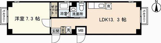 ヒルヴィスタ三滝(1LDK/4階)の間取り写真