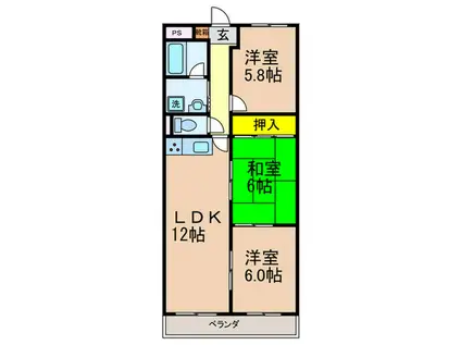 西浦ハイツ(3LDK/3階)の間取り写真