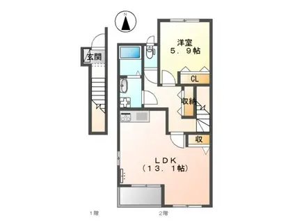 ヴェルジェII(1LDK/2階)の間取り写真