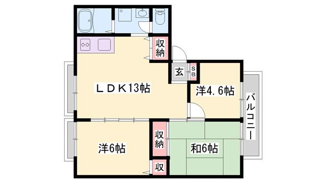 サンライフ玉手(3LDK/2階)の間取り写真