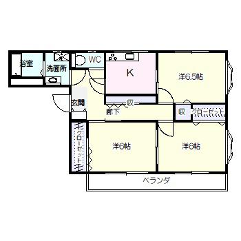 グランドシー(2LDK/2階)の間取り写真