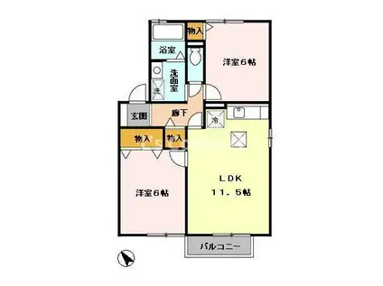 アルス明石台 F(2LDK/1階)の間取り写真