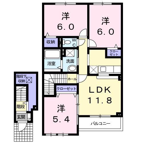 アウルハーモニーB(3LDK/2階)の間取り写真