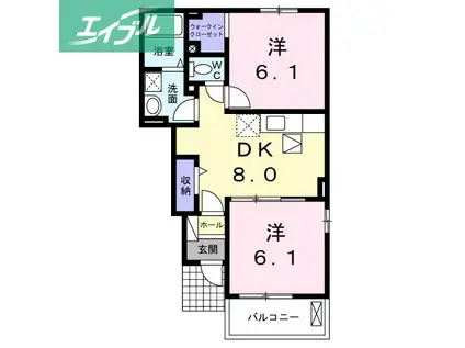 橙II棟(2DK/1階)の間取り写真