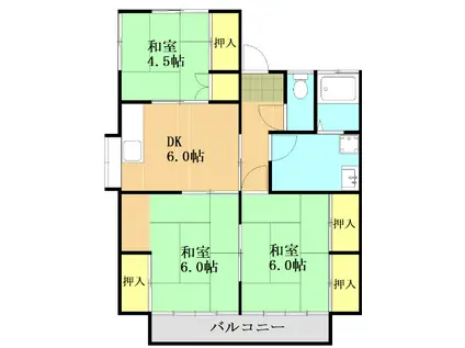 古閑ハイツ(3DK/2階)の間取り写真