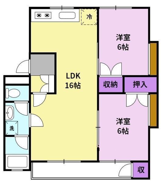 グランデール長園 B棟(2LDK/1階)の間取り写真