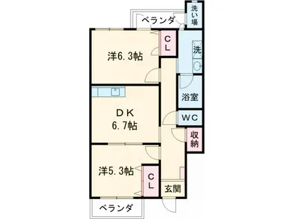 メゾンシュクル(2DK/1階)の間取り写真