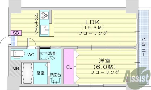グラバード(1LDK/5階)の間取り写真