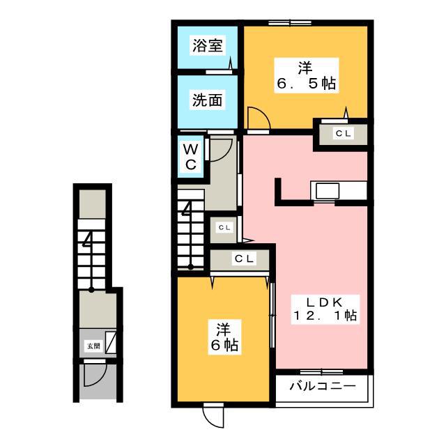 クリスタル ティアラA B(2LDK/2階)の間取り写真
