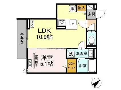 セレスティア弥生町(1LDK/1階)の間取り写真