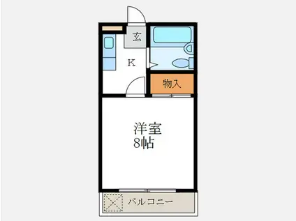 ピエスあさのB(1K/3階)の間取り写真