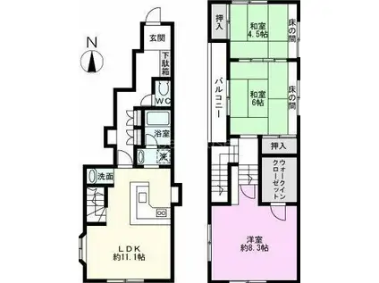 南越谷3丁目テラスハウス(3LDK/1階)の間取り写真
