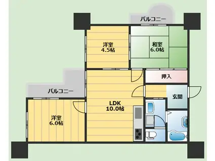 南千里ハイツ(3LDK/4階)の間取り写真